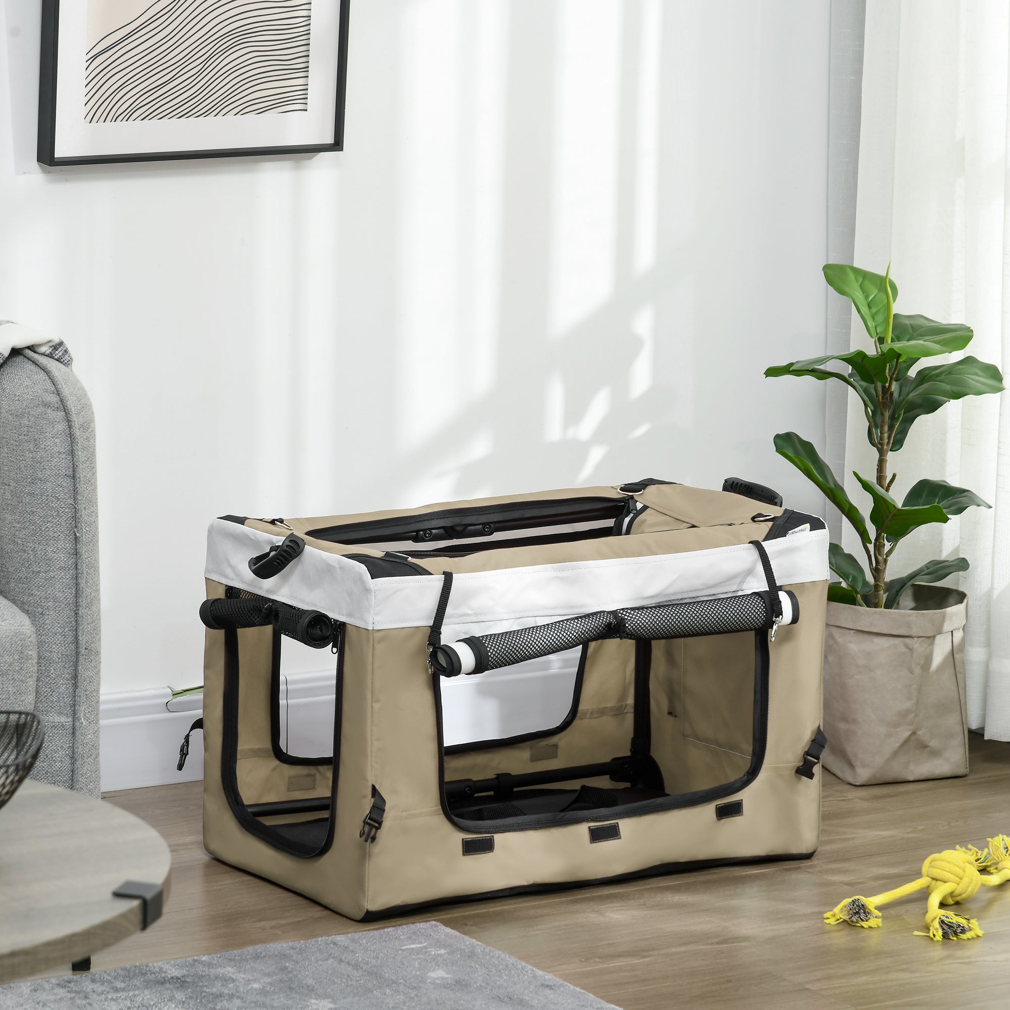 2-i-1 Hundvagn och Transportväska, Hopfällbar upp till 10 kg, Khaki