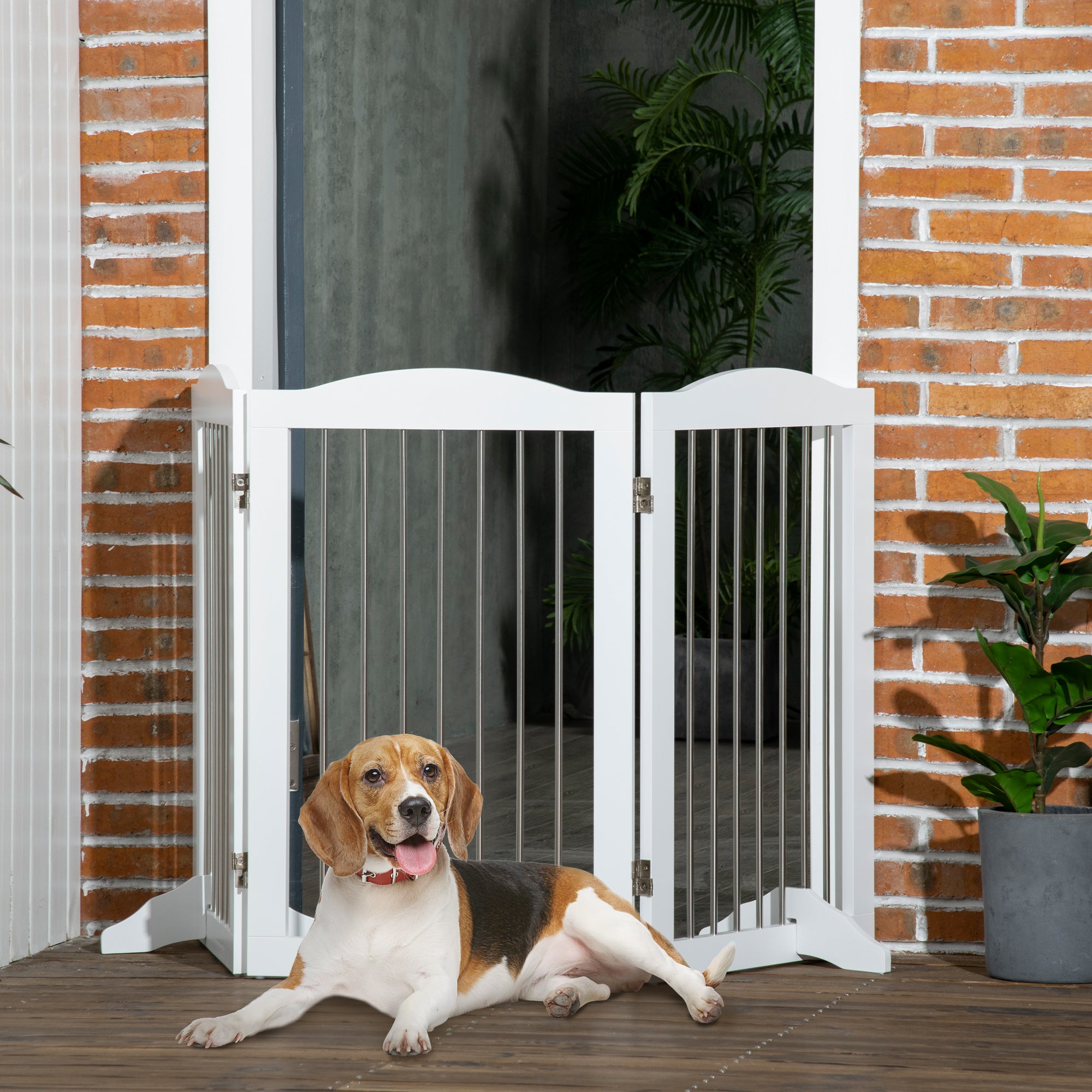 PawHut Fällbart Hundstaket med 3 Paneler – Vit – 154 x 30 x 80 cm