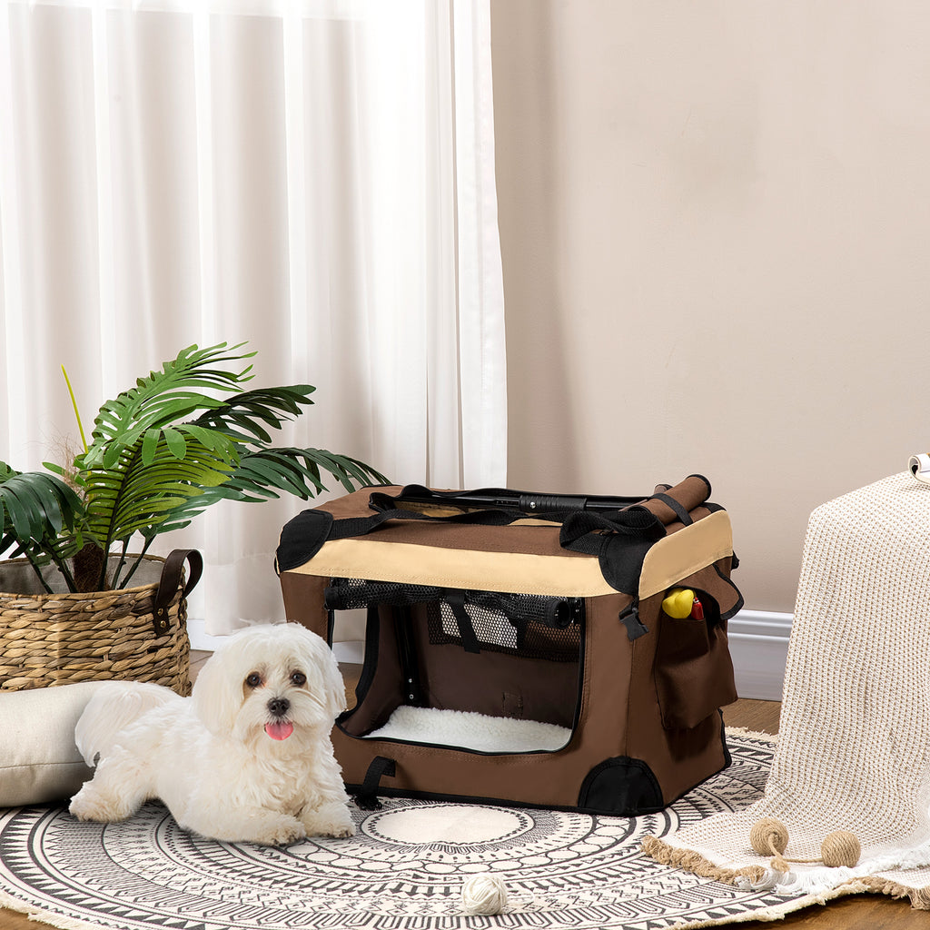 PawHut Fällbar Transportväska för Hund och Katt – Brun/Beige – 51 x 34 x 35 cm