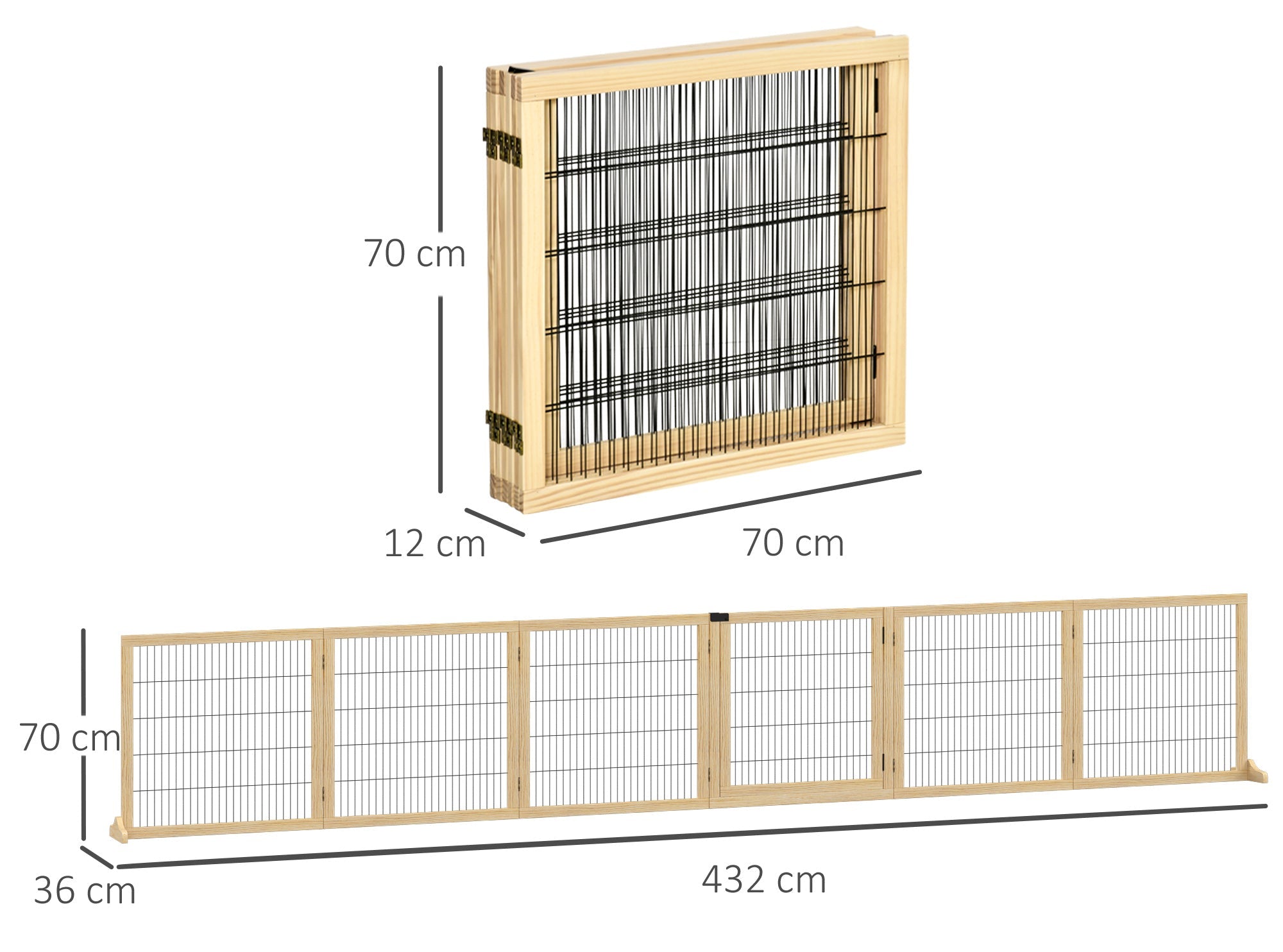 PawHut Justerbart Hundstaket i Massiv Furu – 6 Paneler – Natur – 432 cm