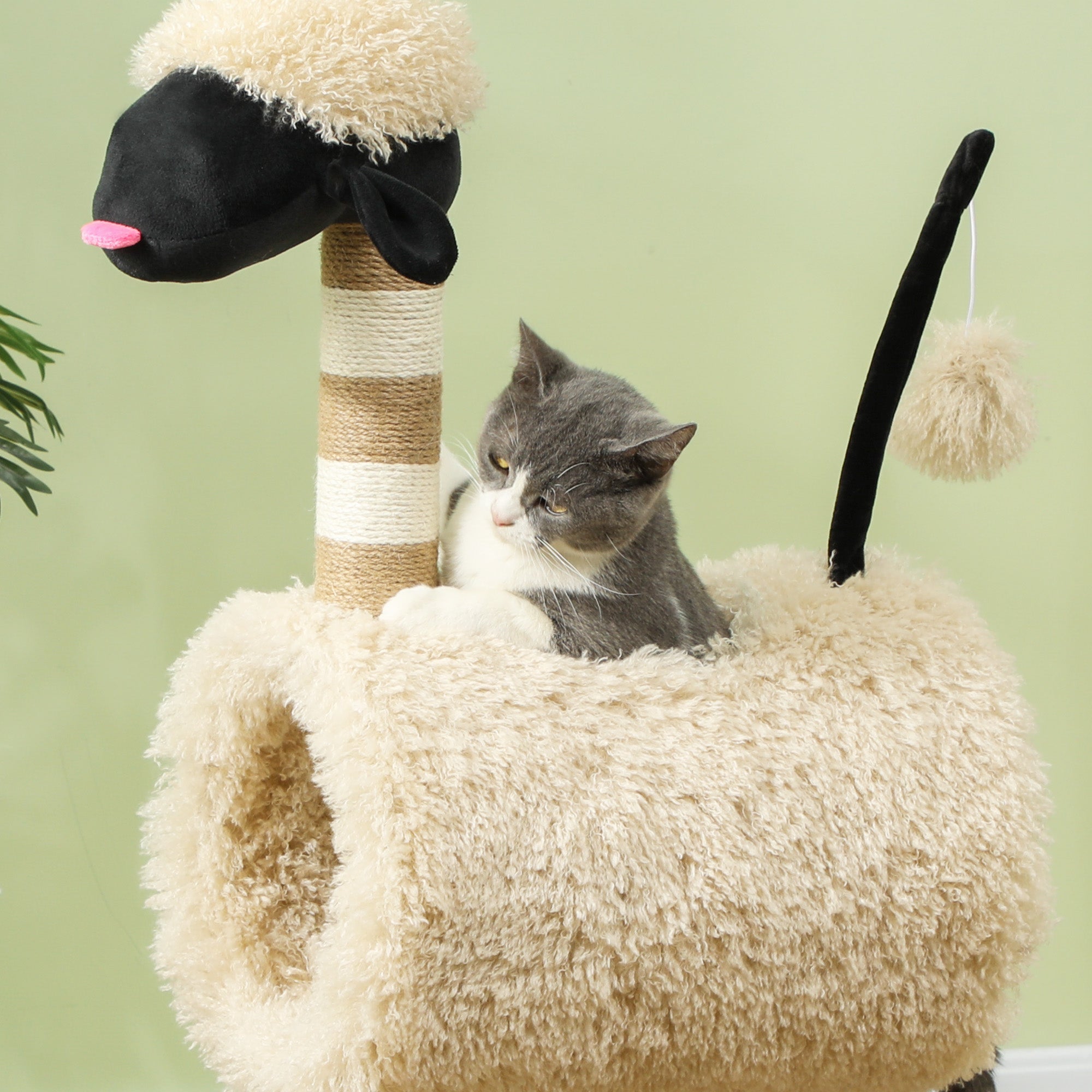 Klösträd i får-design med tunnel och lekboll – 98 cm, Ljusbrun