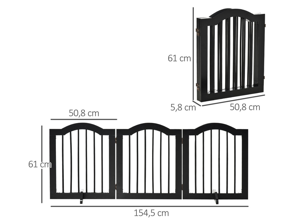 PawHut Fristående Säkerhetsgrind i Trä – 3 Paneler – Svart – 154 cm