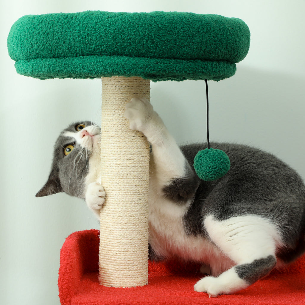 Julinspirerat klösträd för katt, 135 cm – Röd & Grön