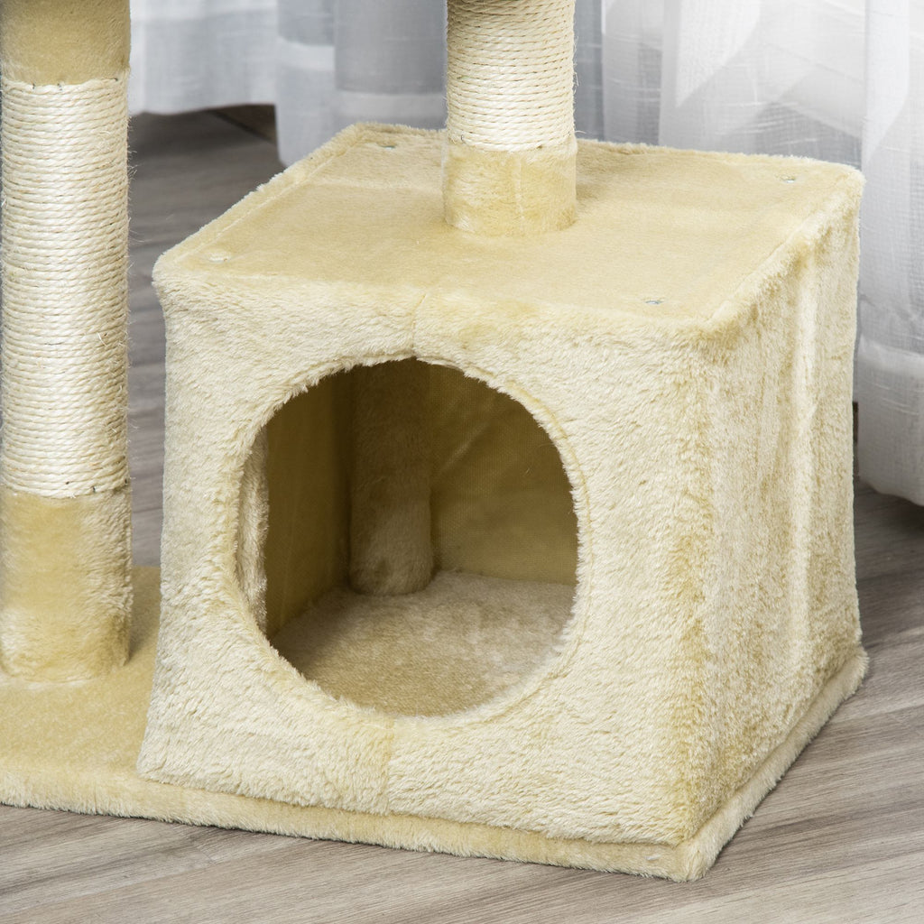 Klösträd 81,5 cm med kattgrotta, plattformar och lekboll – Beige
