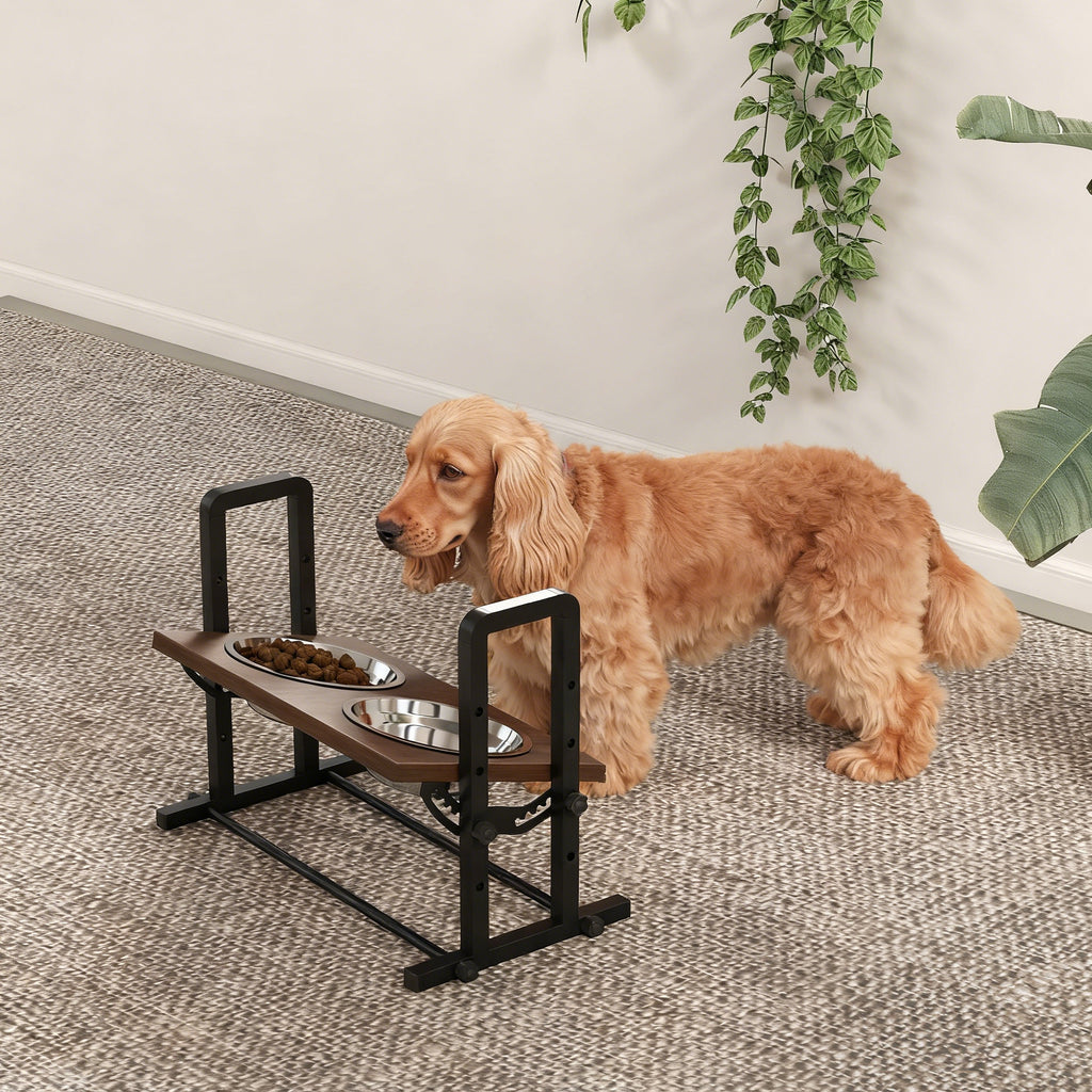 Justerbar Matbar för Hund – 4 Höjdlägen & Vinklingsbara Skålar (Brun)