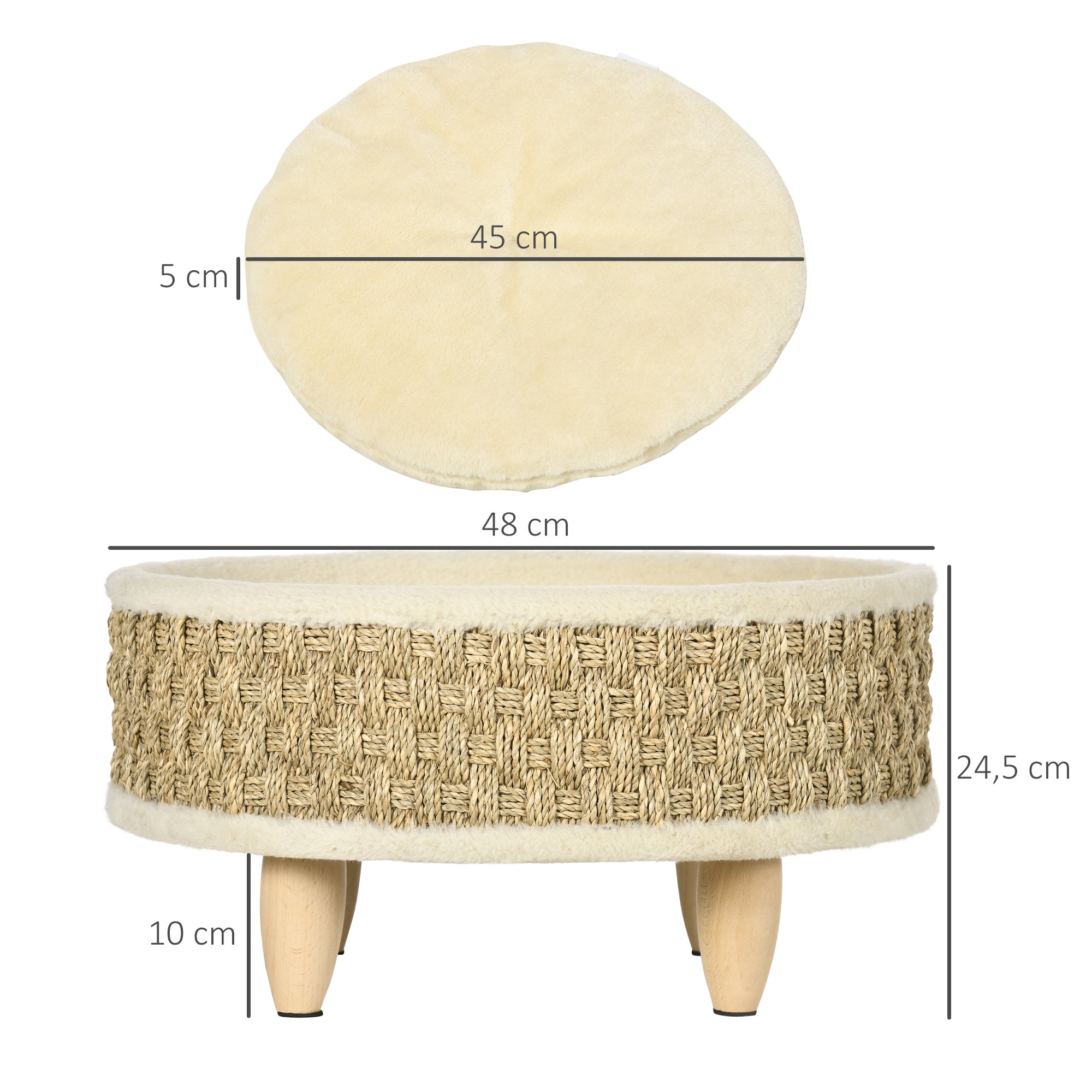 Djurbädd i flätat sjögräs med tvättbar kudde – Beige/Khaki