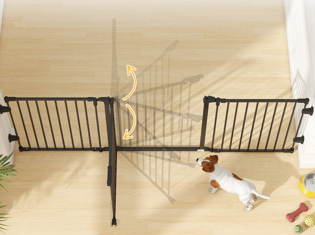 PawHut Fristående Justerbar Hundgrind med Dörr – Svart – 202 cm