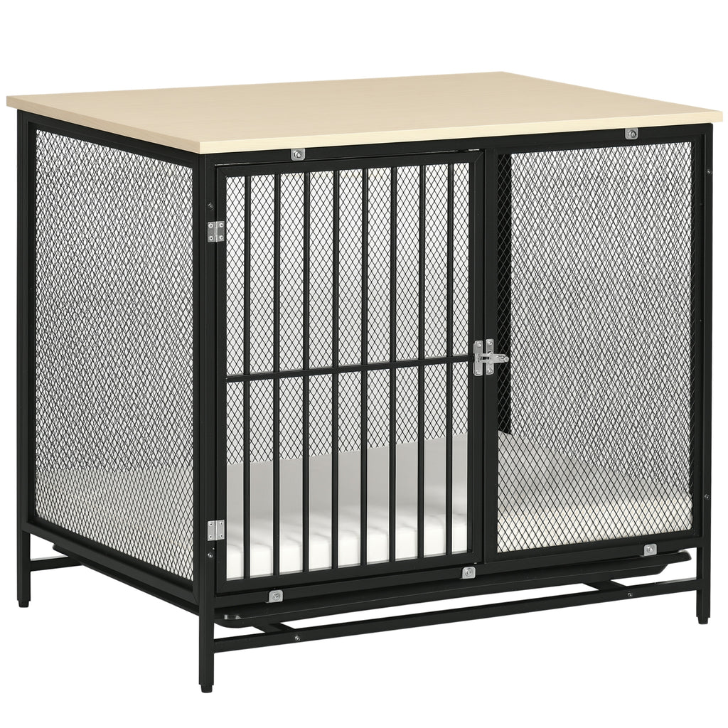 PawHut Dekorativ Hundbur med utdragbar bricka – Ek/Svart – 80 x 55 x 71 cm