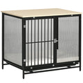 PawHut Dekorativ Hundbur med utdragbar bricka – Ek/Svart – 80 x 55 x 71 cm